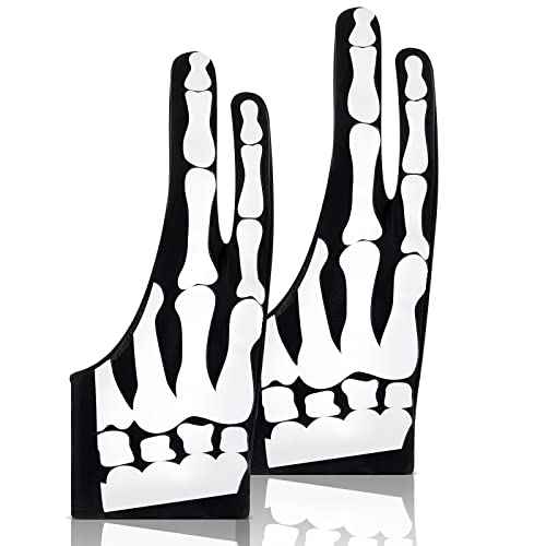 Jecery 2 Pieces Skeleton Artist Glove with 2 Finger for Drawing Tablet Digital Tablet Drawing Rejection Glove for Pad Painting Writing, Right Hand, 2.76 x 7.28 Inches