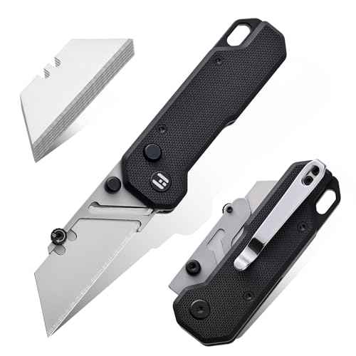 Vectron Folding Utility Knife, 2.36" SK2 Blade(Included extra 10pcs) Pocket Knife with Pocket Clip for Men Women EDC Box Cutters and Razor Knife for Home Office Warehouse Black