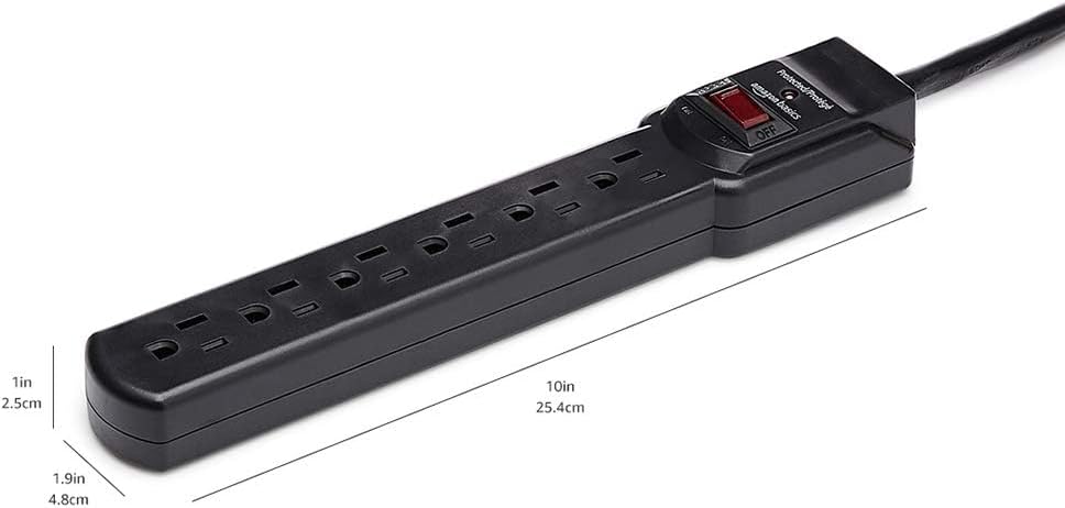 Amazon Basics Rectangle 6-Outlet, 600 Joule Surge Protector Power Strip, 2ft, Small, White, 2-Pack