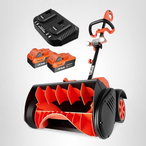 VOLTASK Cordless Snow Shovel with Wheels, 48V | 16-Inch | 4-Ah Brushless Cordless Snow Blower, Battery Snow Blower with Directional Plate & LED Lights (2 * 24V Battery & Dual Quick Charger Included)
