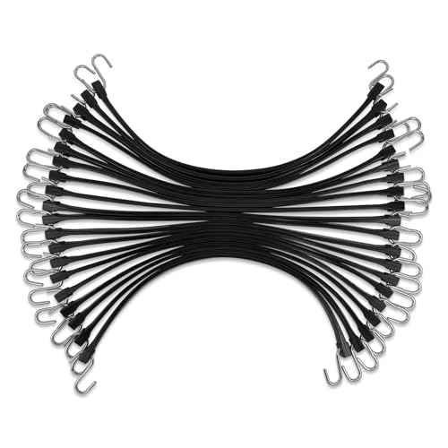 ROBLOCK 31" (20 Packs) Bungee Cords with Hooks Rubber Tarp Straps with 150% Max Stretch, 100% EPDM Bungee Cords with Metal Crimped S Hooks, Ideal for Securing Tarps, Cargo, Canvases, Weatherproof