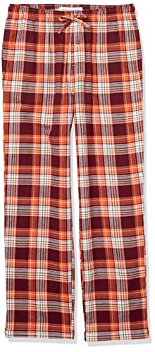 Amazon Essentials Men's Breathable Flannel Pajama Pant (Available in Big & Tall), Burgundy Orange White Plaid, Large