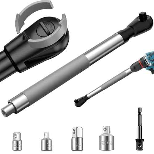 Offset Extension Wrench for Electric Drills,ratchet extension includes with 1/2" 3/8" 1/4" Square Drive Adapters,Impact Ratchet Extender for Tight Spaces