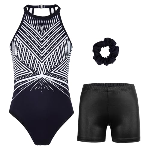 JOYSTREAM Gymnastics Leotards for Girls With Shorts Sparkly Ballet Dance Clasp Back Activewear Line Diamond,6-7Years