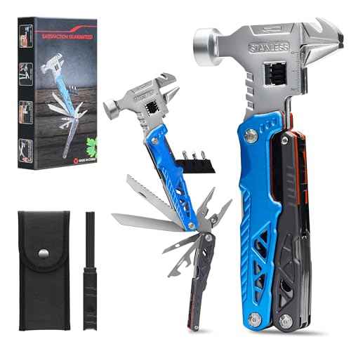 18-in-1 Multipurpose Tool Kit, Survival Camping Gear & Fishing Gifts for Dad - Multitool with Hammer, Pliers, Screwdriver and Pocket Knife for Men