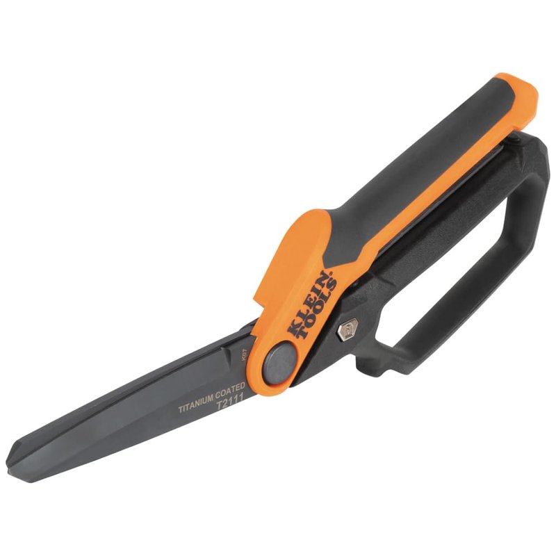 Klein Tools T2111 Titanium-Coated Professional Scissors, High Leverage Stainless Steel Shears, Serrated Blades, Cuts Heavy Duty Material, 10-Inch