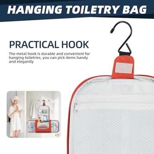 Buruis Large Capacity Toiletry Bag for Women and Men, Hanging Toiletry Organizer Cosmetics Makeup Bag, Water-resistant Dopp Kit Shaving Bags for Full Sized Toiletries, Travel Essentials (Orange)