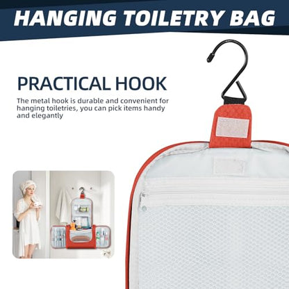 Buruis Large Capacity Toiletry Bag for Women and Men, Hanging Toiletry Organizer Cosmetics Makeup Bag, Water-resistant Dopp Kit Shaving Bags for Full Sized Toiletries, Travel Essentials (Orange)