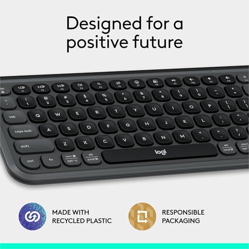 Logitech POP ICON Keys Wireless Bluetooth Keyboard, Comfortable Typing, Programmable Keys, Easy-Switch Between up to 3 Devices, for Laptop, Tablet, PC – Rose and Off-White