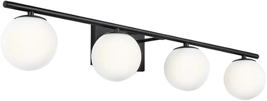 New Bathroom Vanity Light Fixtures Matte Black Milk White Globe Glass Shade 4 Lights Modern Wall Bar Sconce Over Mirror(4 lights-35.43inch)
