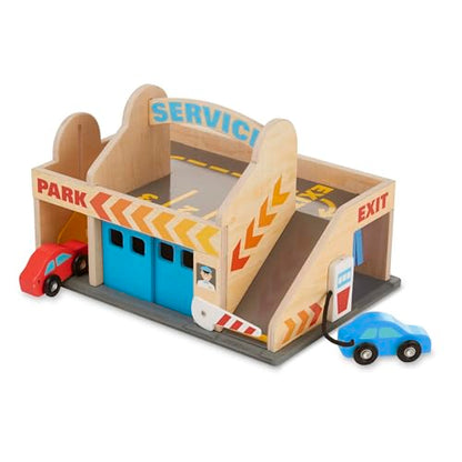 Melissa & Doug Service Station Parking Garage | Wooden Vehicle | Pretend Play | 3+ | Gift for Boy or Girl