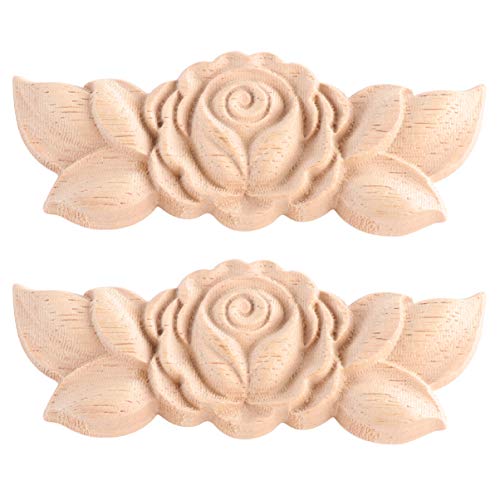 Artibetter 2pcs Wood Applique European Style Carved Corner Onlay Decal Rose Flower Door Cabinet Decoration for DIY Home Wall Decor 9x3.5cm