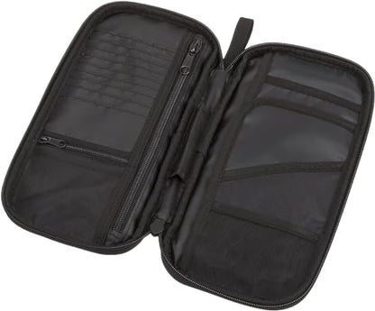 Amazon Basics RFID-blocking Passport Wallet, Passport Holder for Travel, 100% Nylon Material with Durable Zipper Closure, Zippered Pockets, Slots for Cards, 10"x5", Black, Solid