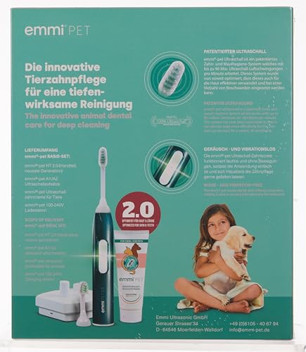 Emmi®-pet 2.0 PRO+ Oral & Skin Care Set Electric Toothbrush Set for Pets. Patented 100% ultrasonic no Brushing Technology deep-Cleans - for Healthier Teeth & Gums & Fresher Breath. Made in Germany.