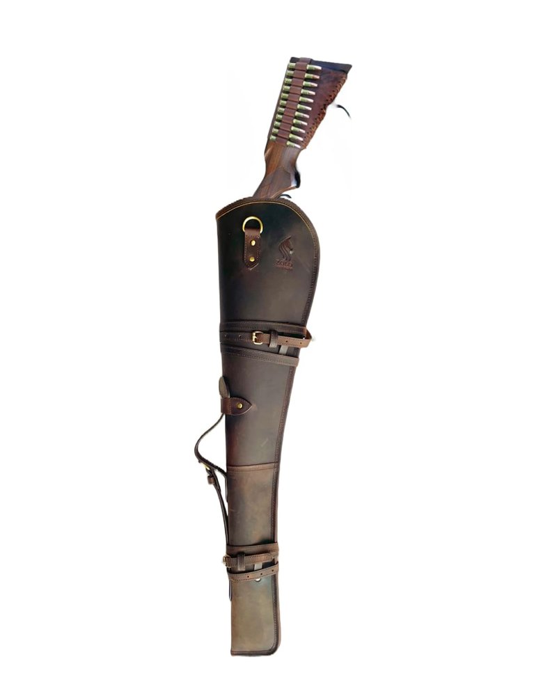 ZOLO LEATHERS Western Hardwax Leather Shooting Gun Cover Shotgun Case Leather Rifle Scabbard with Adjustable Shoulder Strap (Vintage Brown)
