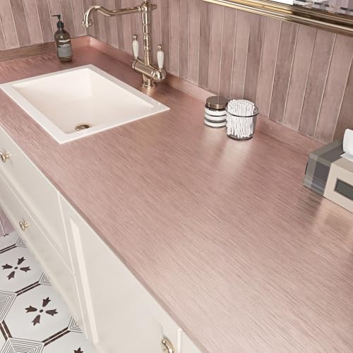 Rose Gold Stainless Steel Contact Paper for Kitchen Pink Metallic Wallpaper Waterproof Brushed Metallic Wall Paper Textured for Kitchen Backsplash Cabinets Countertops Fridge Appliances
