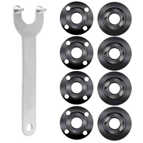 9pcs Angle Grinder Nuts, 1 Angle Grinder Wrench Spanner & 8 Angle Grinder Flange Nuts, 5/8-11 Metal Lock Compatible with Makita Dewalt Bosch Milwaukee Ryobi Metabo Grinder Nuts