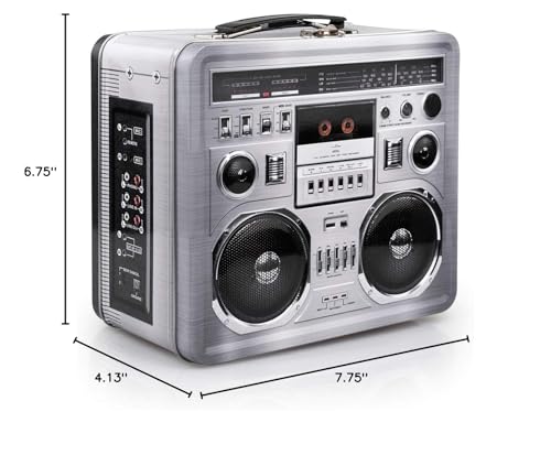Retro Boombox Radio Lunchbox Tin Tote - 1980s Inspired Merchandise - Novelty Costume Accessories And Storage Container - Fun Unique Gifts for Halloween, Birthdays, Holidays, Graduation Multicolor