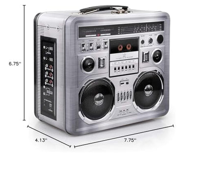 Retro Boombox Radio Lunchbox Tin Tote - 1980s Inspired Merchandise - Novelty Costume Accessories And Storage Container - Fun Unique Gifts for Halloween, Birthdays, Holidays, Graduation Multicolor