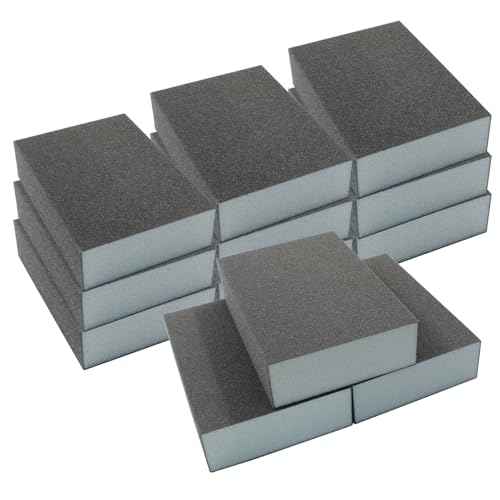 Hitefu 12 Packs Sanding Block, 220 Grit Sanding Sponge, Reusable Sandpaper Block for Wood, Glasses, Metal, Drywall
