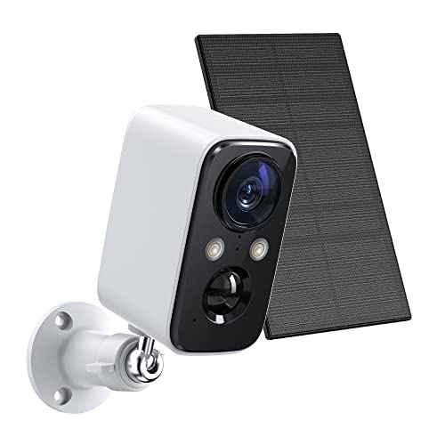 FOAOOD Solar Panel Security Cameras Wireless Outdoor - Battery Powered Cameras for Home Security WiFi Camera Surveillance Indoor System Floodlight Night Vison Alarm Motion Sensor Light Door Cam