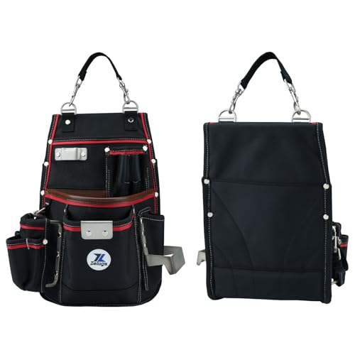 20-539 Professional Heavy Duty Tool Pouch with Hammer Holder & Tape Clip | 1680D Ballistic Nylon + Genuine Leather | Belt Loop & Hand Carry