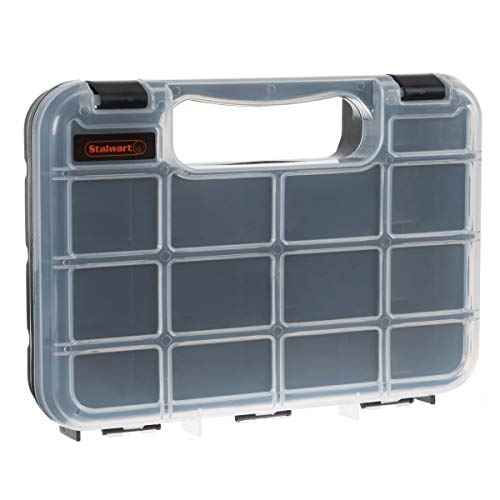 Hardware Organizer Box with Dividers - 14 Compartment Small Parts Organizer Portable Tool Box Organizer with Secure Latches - Plastic Screw Organizer Box for Nuts, Beads, Jewelry or Tackle by Stalwart