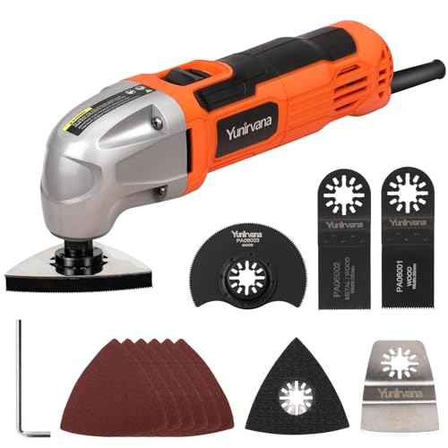 Oscillating Tool, 1.5A Oscillating Multi Tool with 3¡Æ Oscillation Angle, 12pvs Accessory: 3 Saw Blades, Semi-Circle Blade, Sanding Plate, 6 Sanding Papers for Cutting, Grinding, Sanding