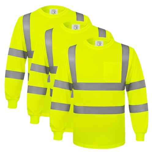wefeyuv Safety Shirt Long Sleeve High Visibility Reflective Breathable T Shirt for Work Warehouse Construction Class 3