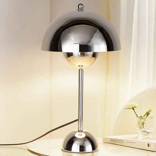 COSYLUX Modern Small Table Lamp for Bedroom, Cute Dome Shade Reflecting Light Reading Lamp for Living Room, Kid's Room, Study, Office, Beside Bedside Nightstand Desk Lamp(Chrome)