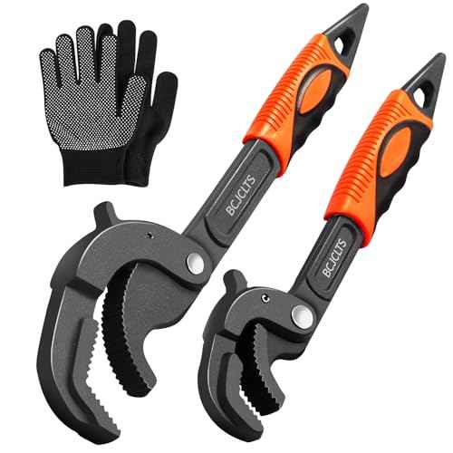 Pipe Wrench Set, 10¡± and 15¡± Self Adjusting Wrench 2-Piece Plumbing Tools for 0.55¡°-2.36¡±/14-60mm Standard Nuts, Irregular Nuts,Pipes Use