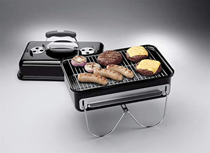 Weber Go-Anywhere Charcoal BBQ/Portable Grill with Folding Legs, Compact Design for Camping & Picnics, Durable Enamel, Precise Airflow Control, 42 x 26 cm Cooking Area, Black
