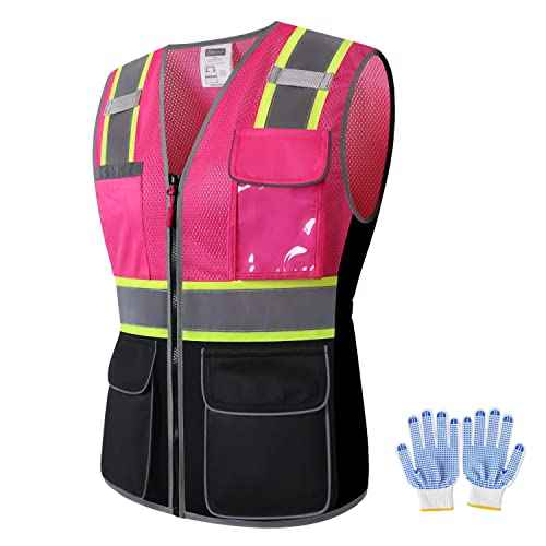Women Safety Vest, Multi Pockets High Visibility Reflective Breathable Mesh Work Vest For Lady, Durable Zipper