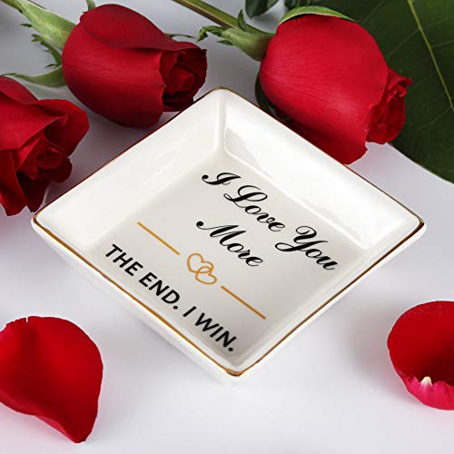 AREOK Best Wife Gifts from Husband, Happy Anniversary - Valentines Day Birthday Gifts for Her Wife Girlfriend Romantic, Ceramic Ring Dish Holder, Jewelry Tray, Trinket Dish, I Love You More