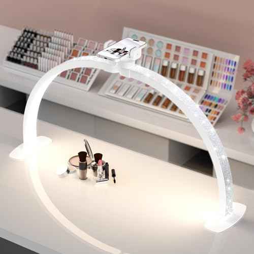 Premium Large Half Moon LED Light for Nail Tech, Foldable Arch Light for Nail Desk Lamp with Phone Stand Perfect for Manicure Handicraft Lighting (Crystal White, Large)