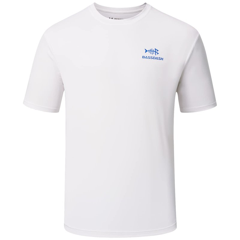 BASSDASH Men’s UPF 50+ Short Sleeve Fishing Shirts Performance Cooling UV Sun Protection Hiking T-Shirts White