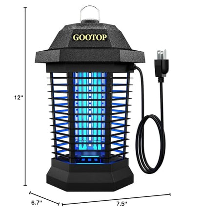 GOOTOP Bug Zapper Outdoor, Mosquito Zapper, Electric Fly Zapper, Mosquito Killer, Fly Traps, 3 Prong Plug, Flying Insects Zapper Indoor Outdoor 90-130V, 4200V, ABS Plastic Outer (Black)