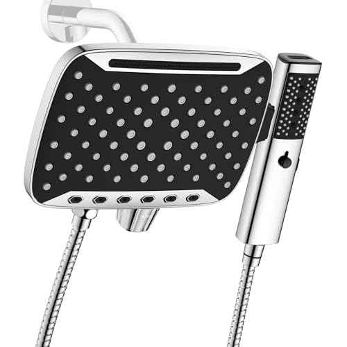 JDO High Pressure Shower Head, 7 Spray Modes Rain Shower Heads with Handheld Spray Combo, Dual Showerhead with 10 Inch Rainfall Spray, Detachable Hand Held Shower, Stainless Steel Hose, Power Wash
