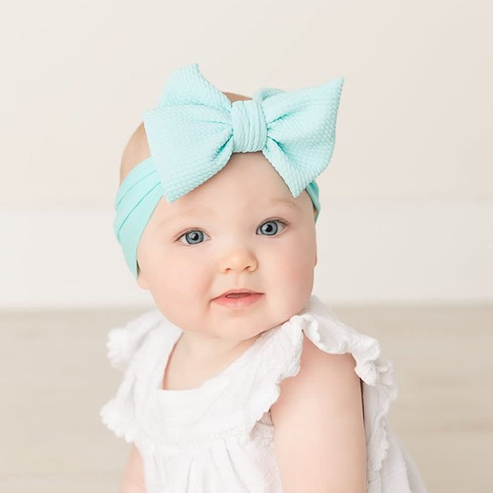 Cinaci 12 Pack Solid Stretchy Nylon Headbands with Big Bow Hair Accessories Wide Headwraps for Baby Girls Infants Toddlers Kids