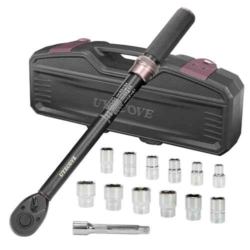 14Pcs 1/2-Inch Drive Click Torque Wrench Set 10-170 ft.lb/13.6-230.5 Nm, Dual-Direction Adjustable 72-Tooth Torque Wrench for Moto and Car Maintenance