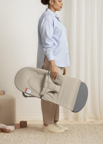 BabyBjörn Bouncer Balance Soft, Tri-Fabric, Sand Grey | 2-in-1 Adjustable Baby Bouncer Seat and Toddler Chair, Newborn to Toddler (8-29 lbs), 4 Positions, Lightweight & Portable