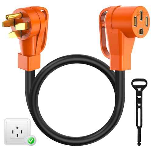 Tera Extension Cord 50 Amp RV & EV 3 FT: NEMA 14-50P to 14-50R 4 Prong 250V Heavy Duty with Grip Handle Cord Organizer 6/3+8/1 Gauge STW RV Power Cord for Tesla J1772, Orange