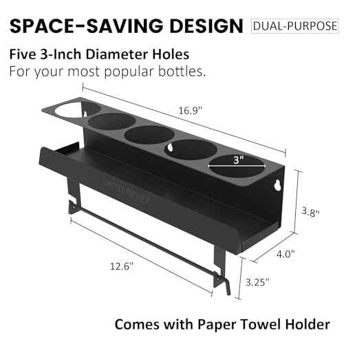 UNITEDPOWER 5 Aerosol Spray Can/Paper Towel Holder, Paint Bottle Storage Rack, Steel Wall Mount Shelf, Tool Organizer for Garage, Craft Workspace and Home