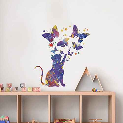 Wall Stickers, Cat and Butterflies Pattern Decal for Door Windows