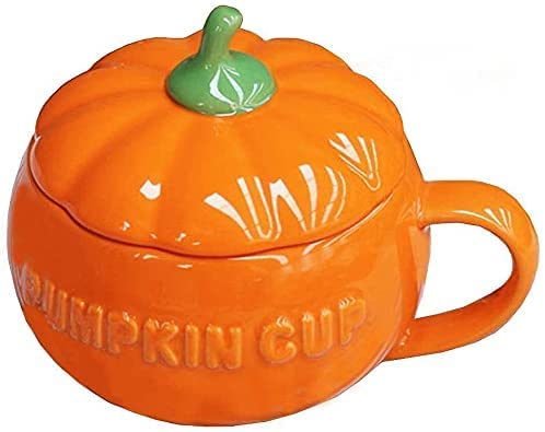 Eplze YBK Tech Cute Pumpkin Cup, Ceramic Coffee Mug, Tea Cup with Lid (8.5oz)