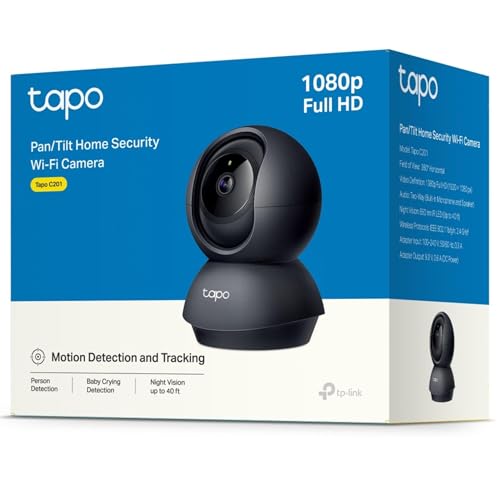 Tapo C201 Pan/Tilt Indoor Camera House Security Camera, WiFi Camera, No Monthly Fee, AI Detection, Dog Camera, Baby Camera Monitor, 1080p Full HD, 360° View, Night Vision, Works with Alexa & Google