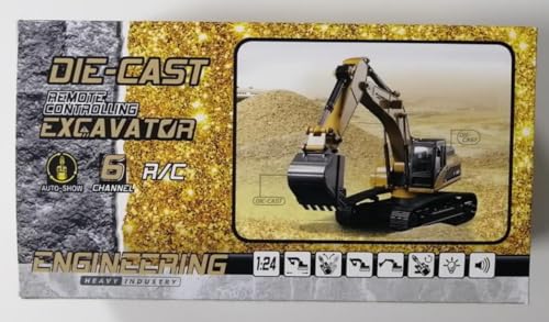 Thedttoy Remote Control Digger RC Excavator 2.4GHz Remote Control Excavator Diggers Construction Toys for Kids,6 Channel RC Diggers Tractor Toy w/Light, Birthday Xmas Gift for 3 4 5 6+ Year Old Boys