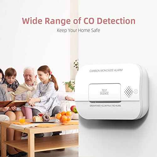 Carbon Monoxide Detector, 7 Year Sensor Life CO Detector with Battery Warning Indicator and Test Button, 85 dB, for Ceiling and Wall Mounting, White (2Pack)