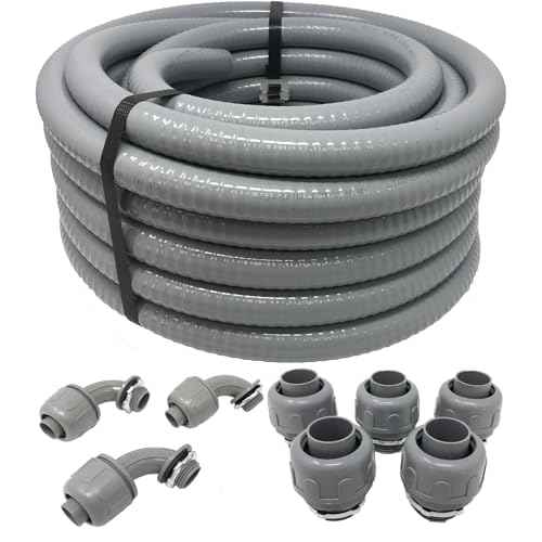 Sealproof 1/2-Inch Non-Metallic Liquid-Tight Conduit and Connector Kit, 50 Foot Made in USA Flexible Electrical Conduit Type B with 5 Straight and 3 90-Degree Conduit Connector Fittings, 0.5" Dia