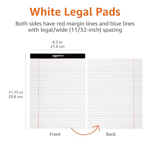 Amazon Basics Wide Ruled Lined Writing Note Pads, 8.5 inch x 11.75 inch, White, 12 Count (12 Pack of 50)